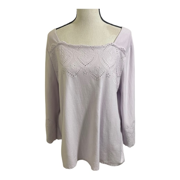 J.Jill womens square neck with eyelet embroidery. Blouse Light purple.Large - Picture 2 of 10